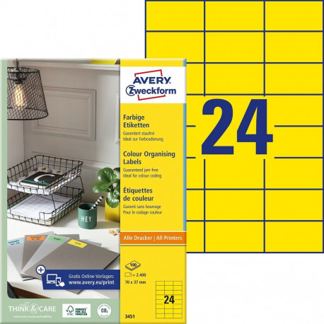 Adhesive label AVERY Zweckform 70x37mm 100 sheets yellow (3451)