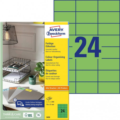 Sticker label AVERY Zweckform 70x37 mm 100 sheets green (3450)