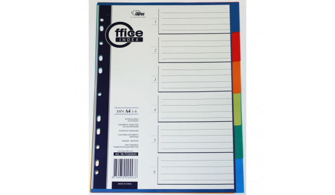 Registri vahelehed A4 1-6 värviline plastik FORPUS