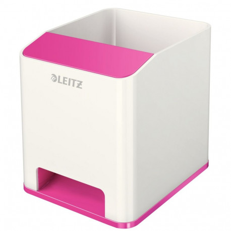 Pliiatsitops Sound Pen Holder Leitz WOW Dual, läikiv, valge-roosa