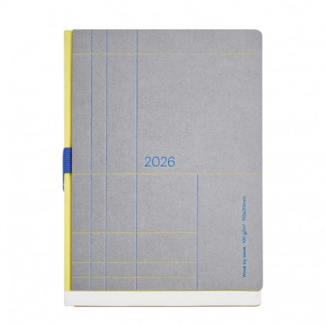 Raamatkalender 2026 BACK TO BASICS LINES  155 × 213 mm, sisu nädal horisontaalne, hall  Miquelrius