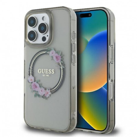 Guess GUESS case for IPHONE 16 Pro compatible with MagSafe GUHMP16LHFWFCK (IML Flowers Wreath) black