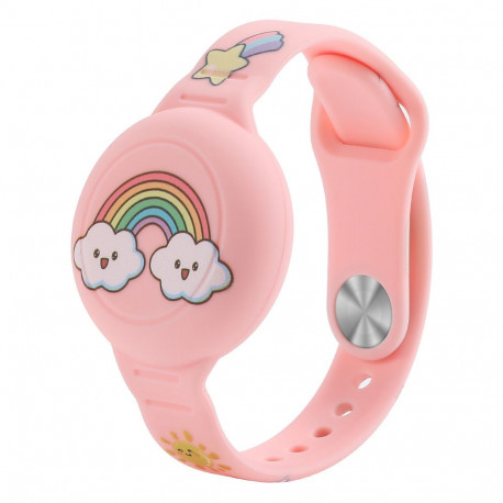 AirTag Case Wristband Silicone Wristband for Kids - Pink with Rainbow