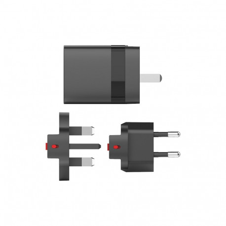 Travel Charger USB-A & USB-C 15W for US-UK-EU, black