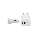 Wall & Car Charger Set USB-A & USB-C 15W, white