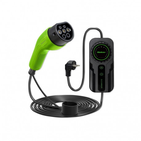 Qoltec Mobile EV Charger with 2-in-1 Type 2 SCHUKO 3.5kW 230V LCD Portable Wallbox 5m