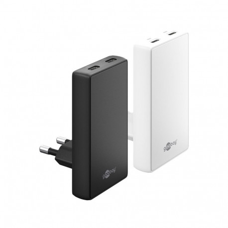 Goobay 45 W USB-C PD GaN kahe pesaga 90° lame kiirlaadija, valge