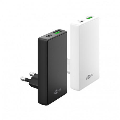 Goobay USB-C™ PD GaN kahekiirlaadijaga 90° lame (45 W) must