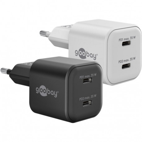 Goobay 35 W USB-C PD GaN kahe pordiga kiirlaadija Nano must