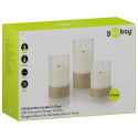 Goobay 3-osaline LED pärisvahast küünalde komplekt klaasis, valge, kanepiga ümber mähitud