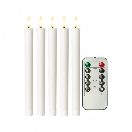 Goobay Set of 5 LED Real Wax Rod Candles, white, incl. Remote Control
