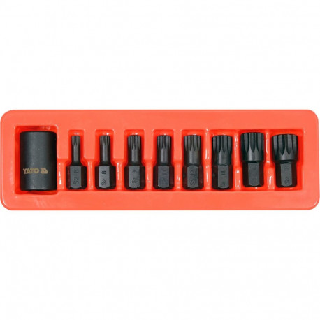 Yato lööktüübi ja hoidiku komplekt YT-10663, 9tk, Spline, 1/2" (12.7mm), CrMo, S2, fosfaatkattega