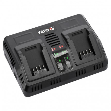 Yato YT-828499 topeltlaadija 18V süsteemile, 2x2400mA, 21.5V, Li-Ion, laadimisnäidik, II klass