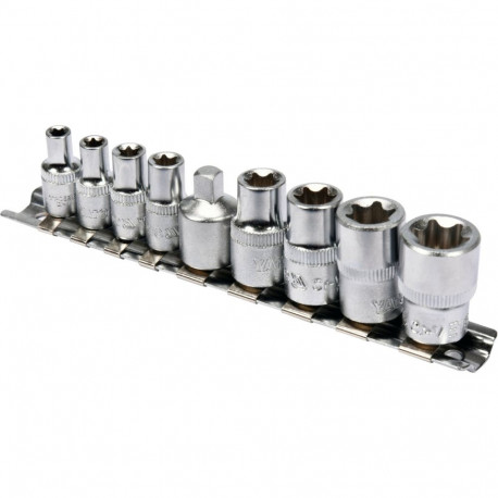 Yato YT-0520 Torx pesakomplekt E5-E16, 9 tk, 1/4" ja 3/8", CrV, kroomitud