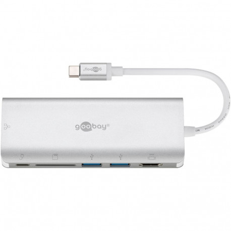 Goobay USB-C multiport-adapter HDMI USB-A mälukaardilugeja RJ45 alumiinium, hõbedane