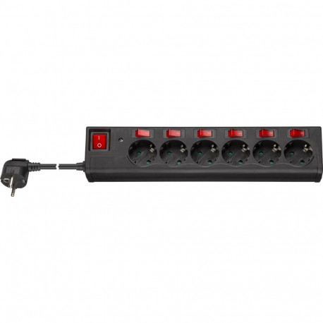 Goobay 6-Way Surge-Protected Power Strip with Switch, 1.5 m black