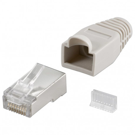 Goobay RJ45 Plug, CAT 5e STP Shielded with Strain-relief Boot grey (10 tk)