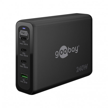Goobay mitmepordiline kiirlaadija USB-C PD GaN 240W, must