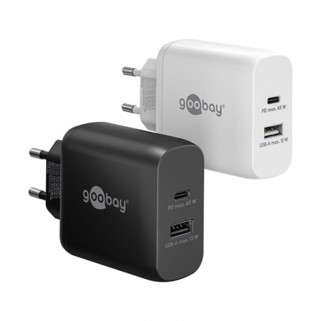 Goobay USB-C™ PD GaN kahepoolne kiirlaadija (45 W) valge