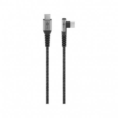 Goobay USB-C to USB-C Textile Cable with Metal Plugs (Space Grey/Silver), 90°, 1 m 1 m
