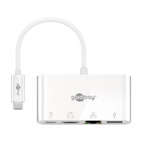 Goobay USB-C™ multiport-adapter HDMI™ ja Etherneti jaoks, PD, valge