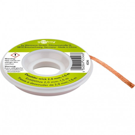 Goobay Desoldering Wire 2 mm for Removing Solder from Solder Joints, 1.5 m