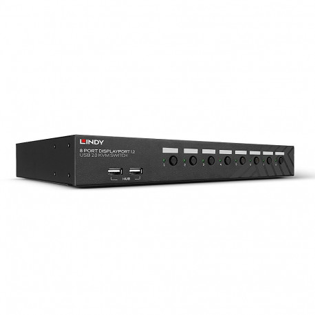 KVM Switch - LINDY 8 Port DisplayPort 1.2, USB 2.0 & Audio KVM Switch, Black