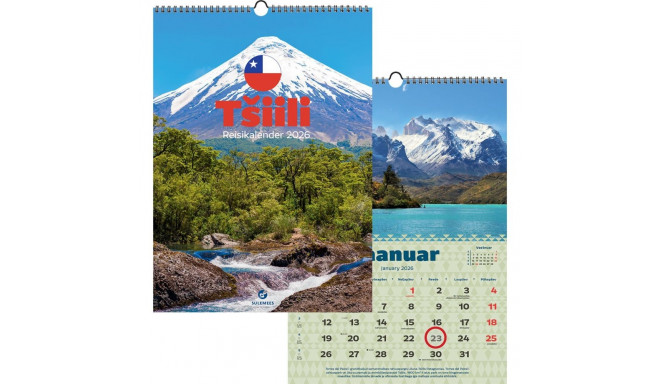 Seinakalender Reisikalender Tšiili A3, spiraalköide, riputusaas 2026a.