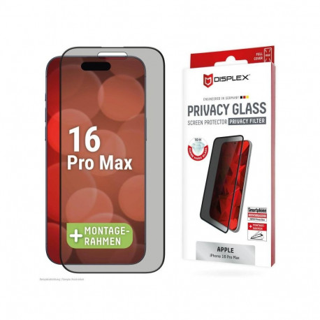 Apple iPhone 16 Pro Max Privacy Screen Glass Full Cover By Displex Transparent
