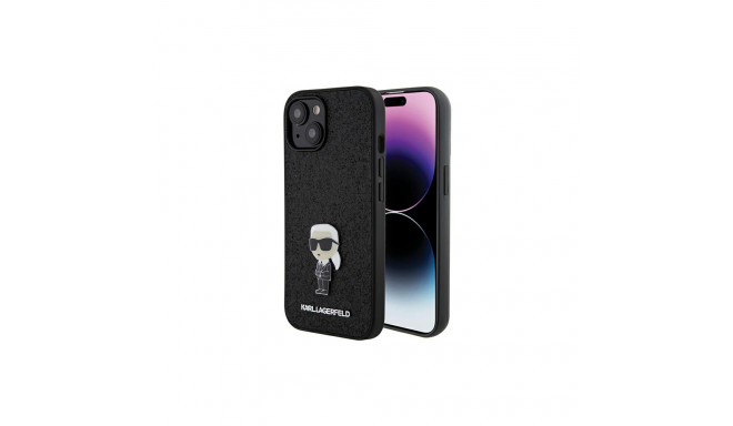 Karl Lagerfeld KLHCP15SGKNPSK iPhone 15 6.1" must kõvakaanega Glitter Ikonik Logo metallist märk