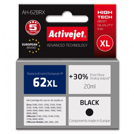 Activejet AH-62BRX ink (replacement for HP 62XL C2P05AE; Premium; 20 ml; black)