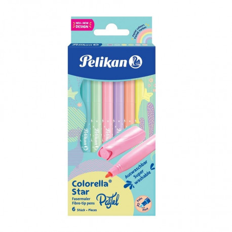 Pelikan viltpliiats Colorella Star, pastelne, ümar, 6 värvi