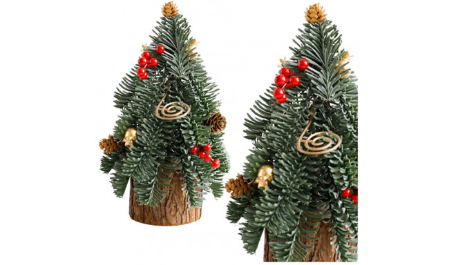 Choinka Ozdobna Dekoracyjna Na Pniu Czerwona Jarzębina Szyszki 38 x 15 cm