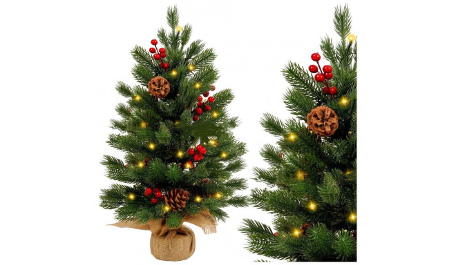 Choinka Ozdobna Dekoracyjna Sztuczna Czerwona Jarzębina Lampki LED 60 x 20 cm