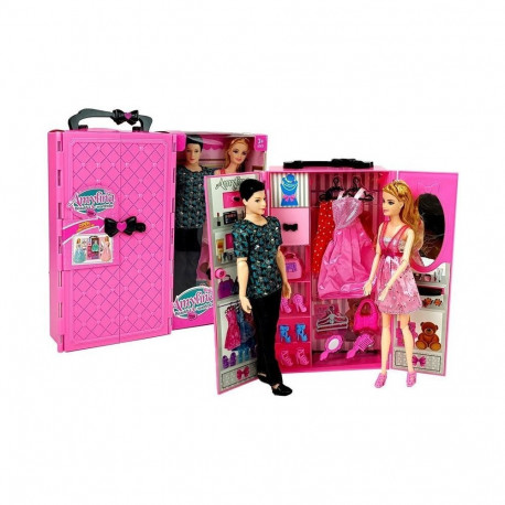 poiss ja tüdruk nukkude komplekt kapp garderoob riided kohvris