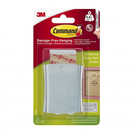 Command™ Universal Sticky Nail 17048-1-UKN, Jumbo, 1 Hook + 4 Strips Large/Pack