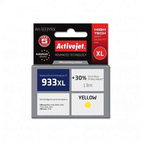 Activejet AH-933YRX tindikassett (asendus HP 933XL CN056AE; premium; 13 ml; kollane)
