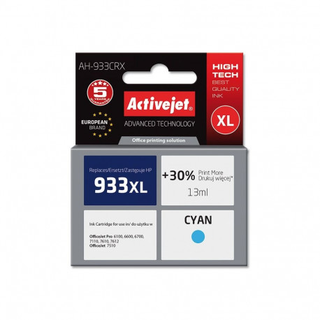 Activejet AH-933CRX tindikassett (asendus HP 933XL CN054AE; premium; 13 ml; tsüaan)