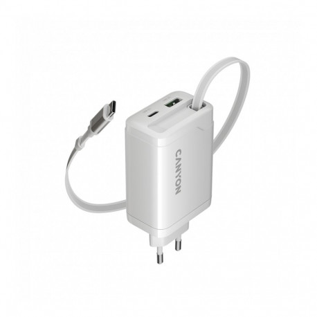 CANYON charger OnCharge 65RC Build-In Cable USB-C 65W 1xPD 1xQC EU White