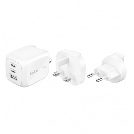 Belkin BOOSTCHARGE 70w 2C1A Wall Charger with interchangable plug tips UK, EU, US White