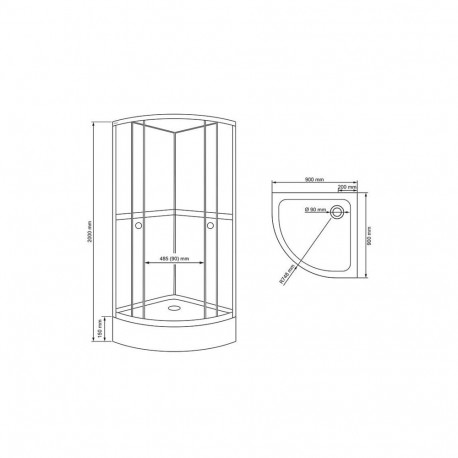 SHOWER ENCL QA097-90 nero valge 90x90 3-osaline