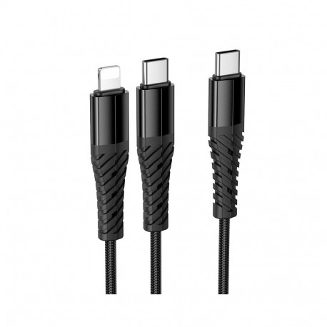 Cable 2in1 USB C to USB C+Lightnig Hoco 1 m X123 black