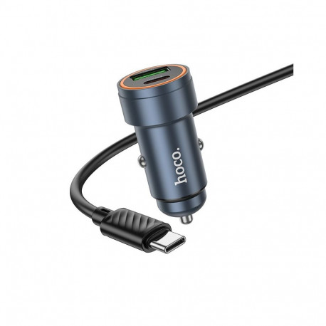 Car charger Hoco USB A + USB C QC3.0 PD 30W + cable USB C to USB C Z57A black