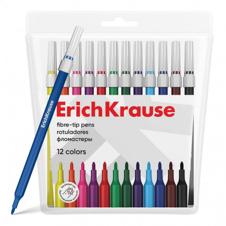 Fibre tip pens ErichKrause light 12 colors (in PVC pouch with hanger 12 pcs)