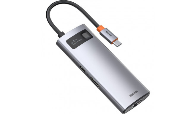 Baseus 6in1Metal Gleam Series, USB-C–3x USB 3.0 + HDMI + USB-C PD + Ethernet RJ45