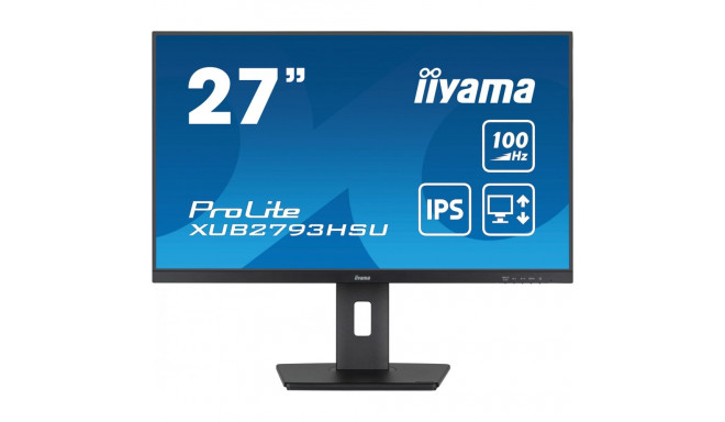 68,6cm/27" (1920x1080) iiyama ProLite XUB2793HSU-B7 16:9 FHD IPS 1ms 100Hz HDMI DP kõlar pivot must