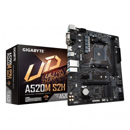 GIGABYTE A520M S2H Motherboard - Supports AMD Ryzen 5000 Series AM4 CPUs, 4+3 Phases Pure Digital VR