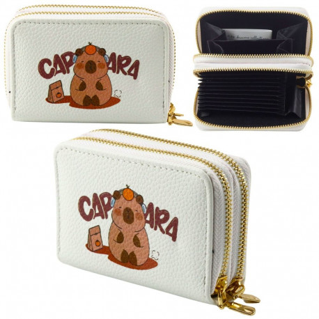 kaheosaline portfell kaarditaskutega kapibara valge 12,5 x 8,5cm