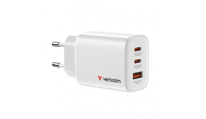 Verbatim Essentials GaN laadija 65W 2xUSB-C/1xUSB-A valge 32353