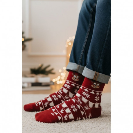 SOKISAHTEL GERMO punased jõulumustriga puuvillased sokid 446